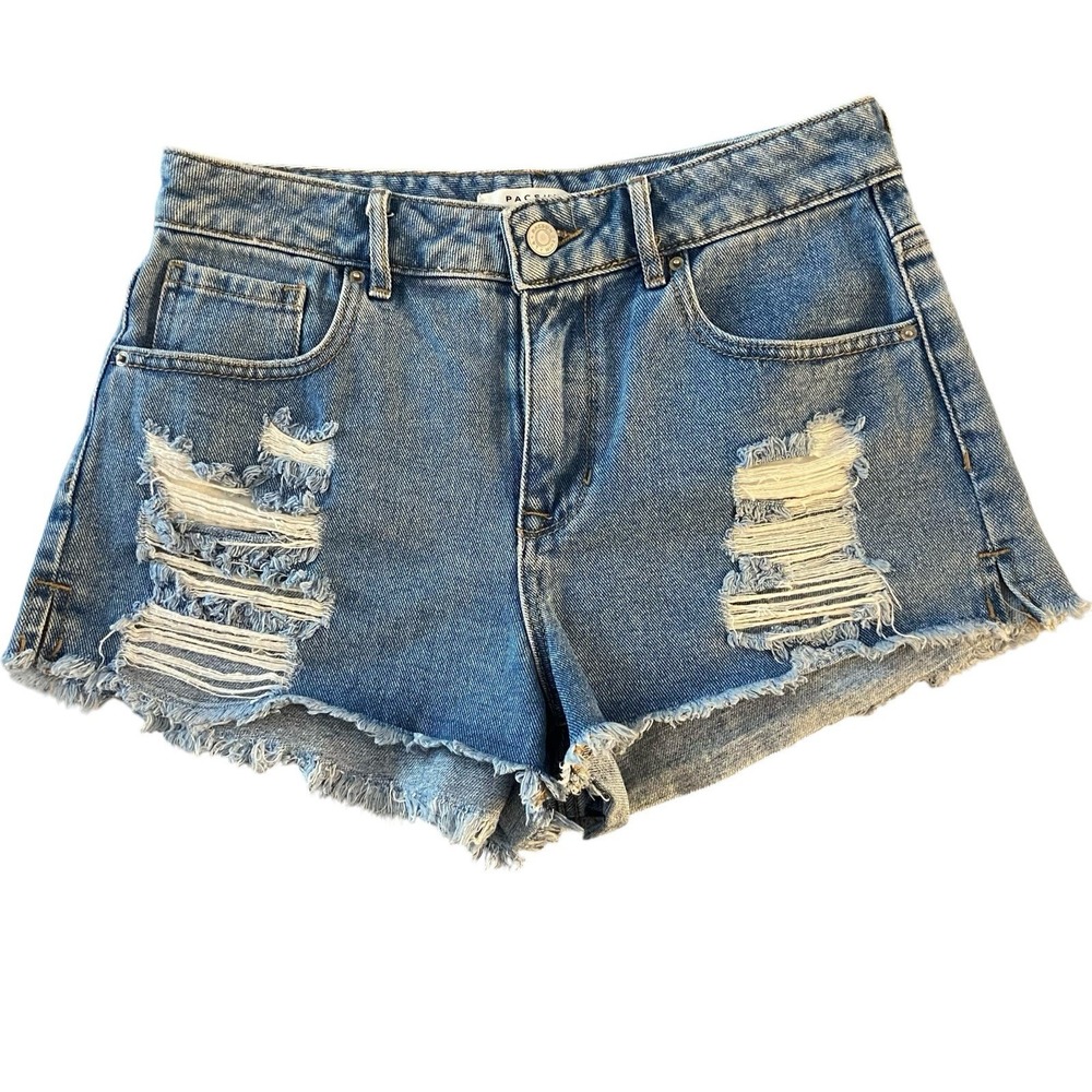 Pacsun Jean Shorts Womens Size 26 High Rise Festival Distressed Blue Denim